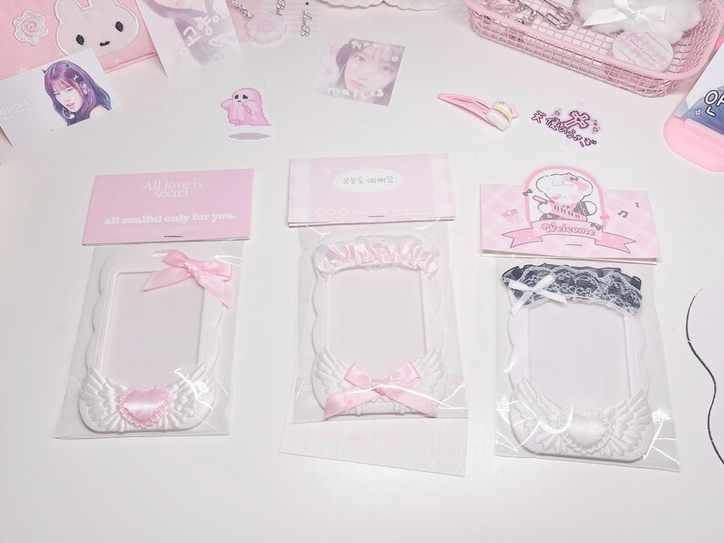 Pink Deco Photocard Holder Kpop Keychain Charm Cardholder Decorated image 11