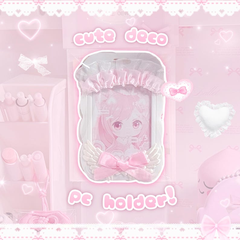 Pink Deco Photocard Holder Kpop Keychain Charm Cardholder Decorated image 1