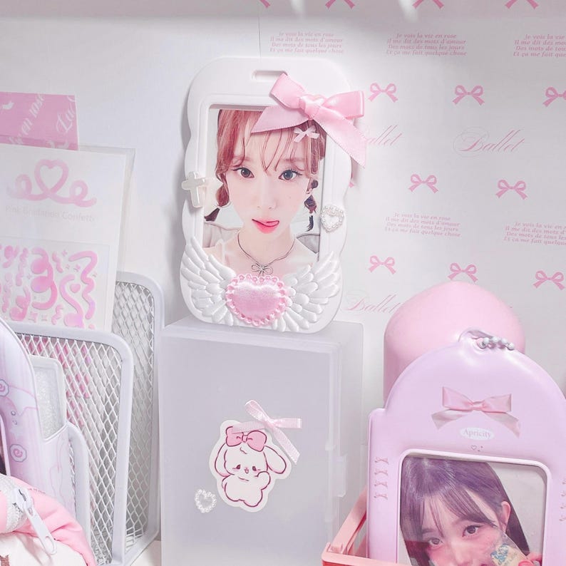 Pink Deco Photocard Holder Kpop Keychain Charm Cardholder Decorated image 5