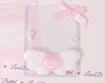 Angel Wings Kpop Toploader, Handmade Pink Coquette Card Holder