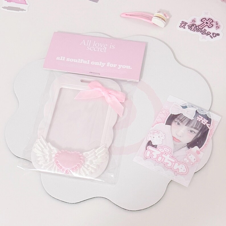 Pink Deco Photocard Holder Kpop Keychain Charm Cardholder Decorated White Deco (Pink#1)