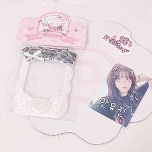 Pink Deco Photocard Holder Kpop Keychain Charm Cardholder Decorated White Deco (Black#1)
