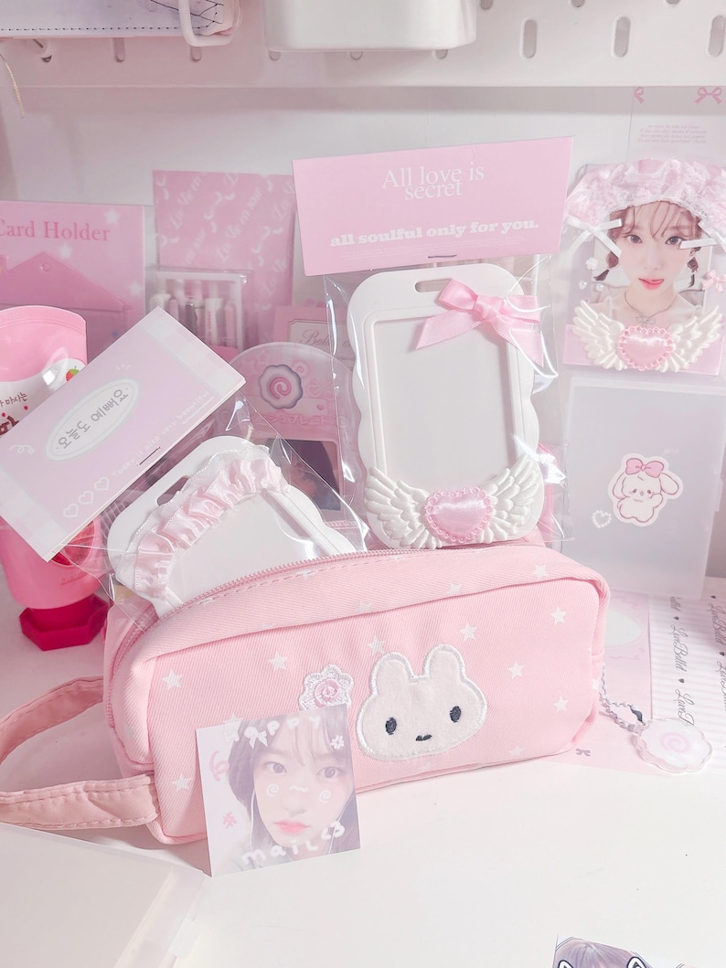 Pink Deco Photocard Holder Kpop Keychain Charm Cardholder Decorated image 18