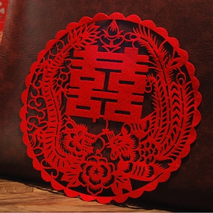 Decorazione da parete in feltro rosso per matrimonio cinese 'Doppia felicità', 'Drago e fenice', quattro design disponibili (set da 2)