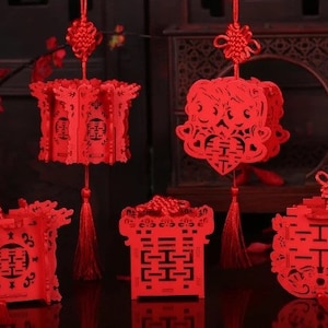 Chinese Wedding Red Lantern Wedding Favors Box, DIY Wooden Lantern, Wedding decor (Set of 15)