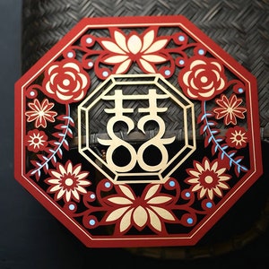 Matrimonio cinese Decorazione da parete rossa di alta qualità Decoro 'Double-Happiness', taglio della carta cinese (set di 2)