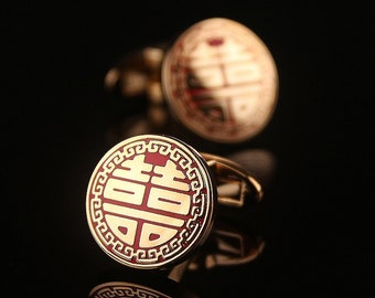 Wedding Cufflinks, Cufflinks for Groom, Gift for husband, Chinese Wedding Cufflinks, Double Happiness Cufflinks, Husband Gift, Gifts for Men