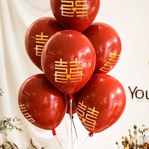 30 pcs, Chinese Wedding Balloons, Red and Gold Balloons, Double Happiness Balloons, Wedding Decoration, Wedding Party Supplies