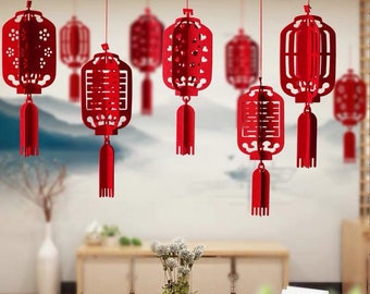 Chinese Wedding 3D Felt Lanterns, Wedding Decor, Party Decor, Chinese New Year Decor, Double Happiness, 4 design available