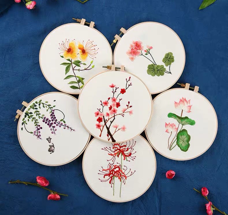 Embroidery Kit For Beginners (3 Pack) - DIY Floral Embroidery Set With Hoop, Thread, Needles & Pre-Printed Fabric