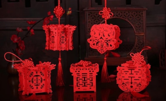 Chinese Wedding Red Lantern Wedding Favors Box Diy Wooden Etsy