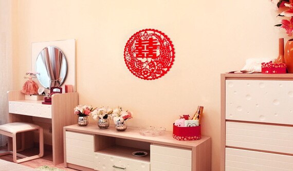 Chinese Wedding Red Felt Wall Decoration Decor Double Happiness Dragon And Phoenix Four Design Available Set Of 2