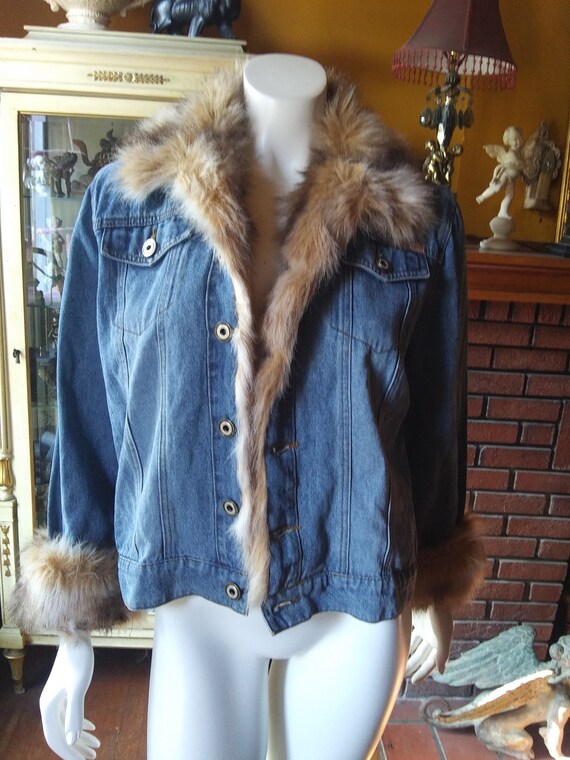 blue jean fur jacket