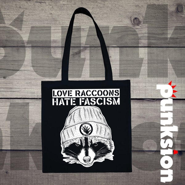 Bolsa de algodón Fairtrade "Love Raccoons - Hate Fascism"