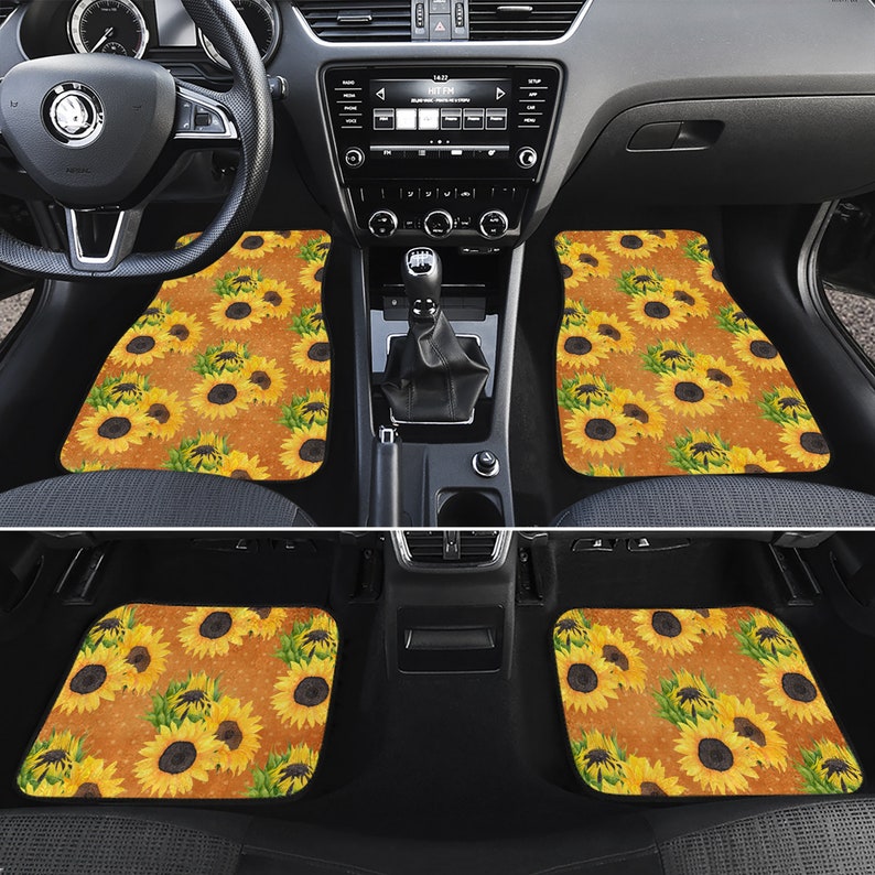 Yellow Sunflower Car Mats 4 Piece Set Sunflower Design Car Etsy