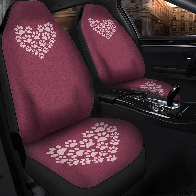 Burgundy Heart Paw Print Car Seat Covers 2 Piece Front Etsy