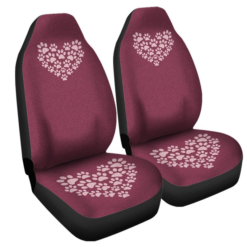 Burgundy Heart Paw Print Car Seat Covers 2 Piece Front Etsy