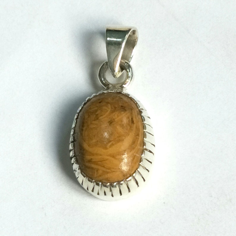 Locket Beautiful Pendant Natural Sang-E-Maryam 12 CT Gemstone Oval Cabochon Color Brown Natural Print Sterling Silver 925