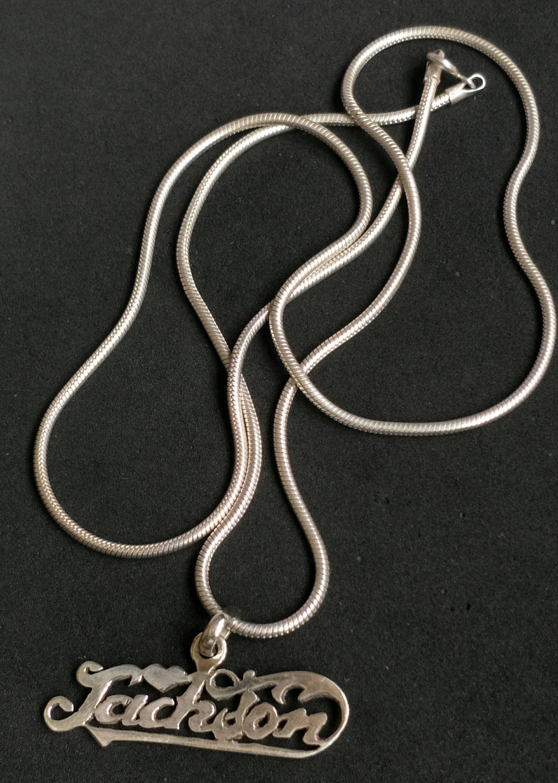 Snake Chain Necklace 2MM With Name Pendant Solid Sterling Etsy