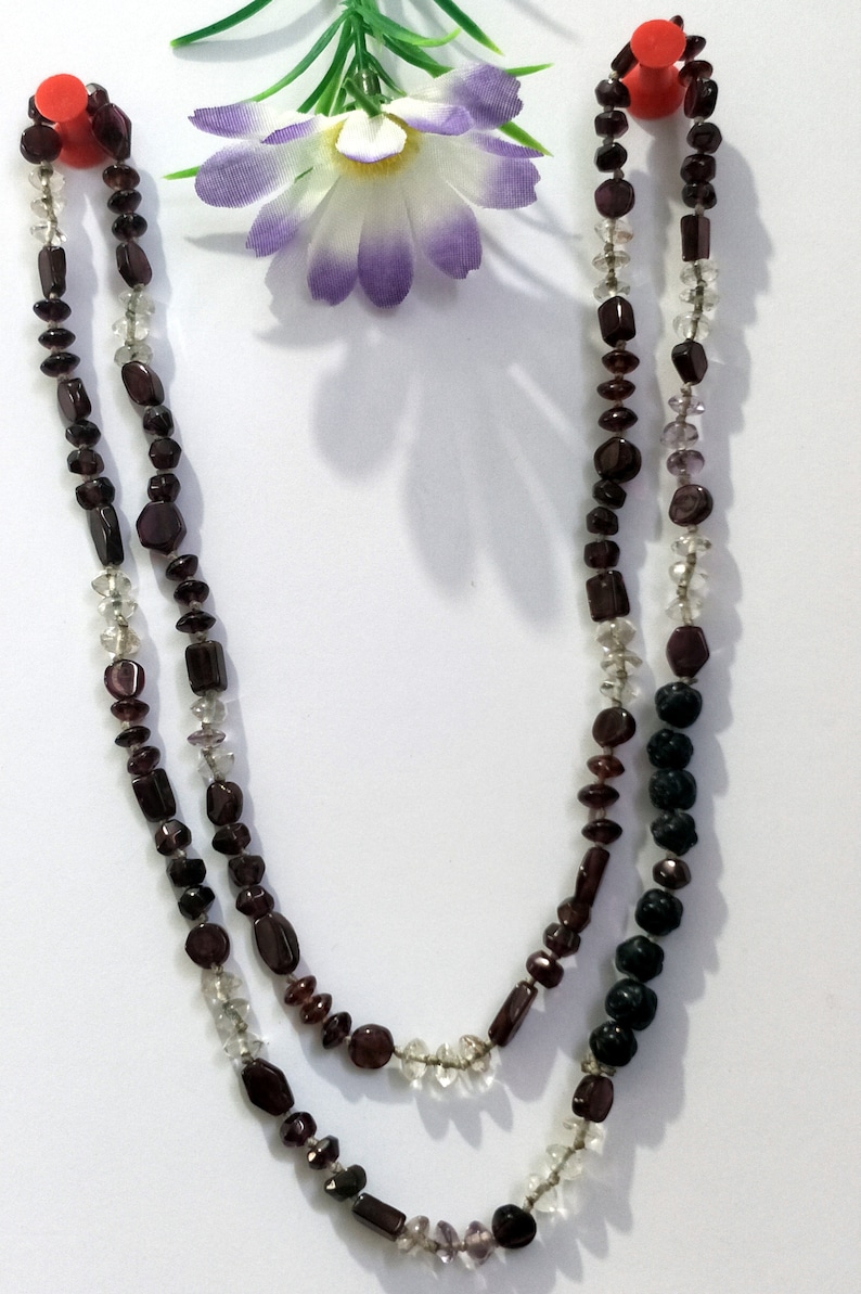 String Necklace Garnet /& White Crystal Gemstone 5-6 MM Beads Length 24 Inches Item Code SNJ 154