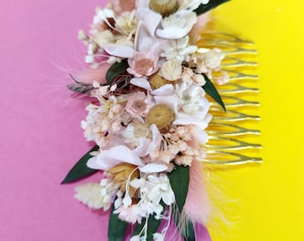 Peigne cheveux mariage en fleurs séchées et préservées