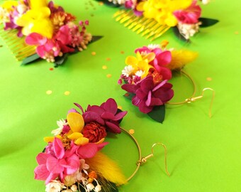 Boucles d'oreilles mariage en fleurs séchées et préservées
