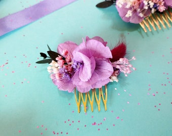 Peigne cheveux mariage en fleurs séchées et préservées