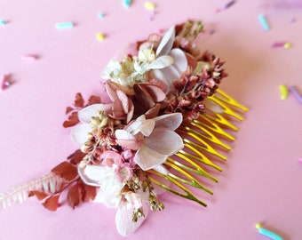 Peigne cheveux mariage en fleurs séchées et préservées