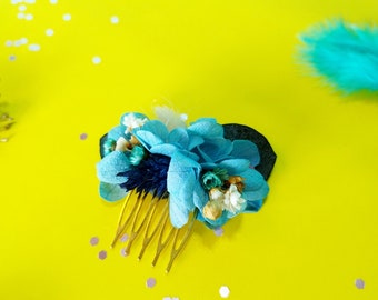 Peigne cheveux mariage en fleurs séchées et préservées