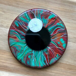 Eyeball Coaster, Eye Coaster, Turquoise Red Iris, Green Eye, Eye Doctor Gift, Nerd Gift, Quirky Gift, Optometrist Gift, Hand Painted Gift