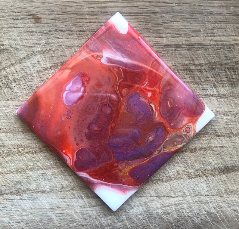 Set of Four Coasters Square Tile Coasters Acrylic Pour Art Etsy