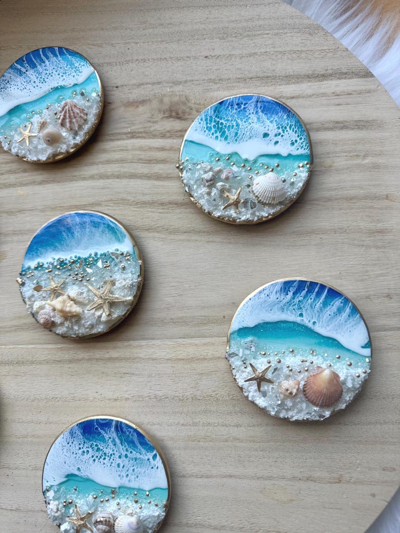 Ocean Themed Magnet, Seashell Magnet, Refrigerator Magnet, Star Magnet, Round Magnet, Choose Your Magnet, Beach Theme, Functional Resin Art image 4