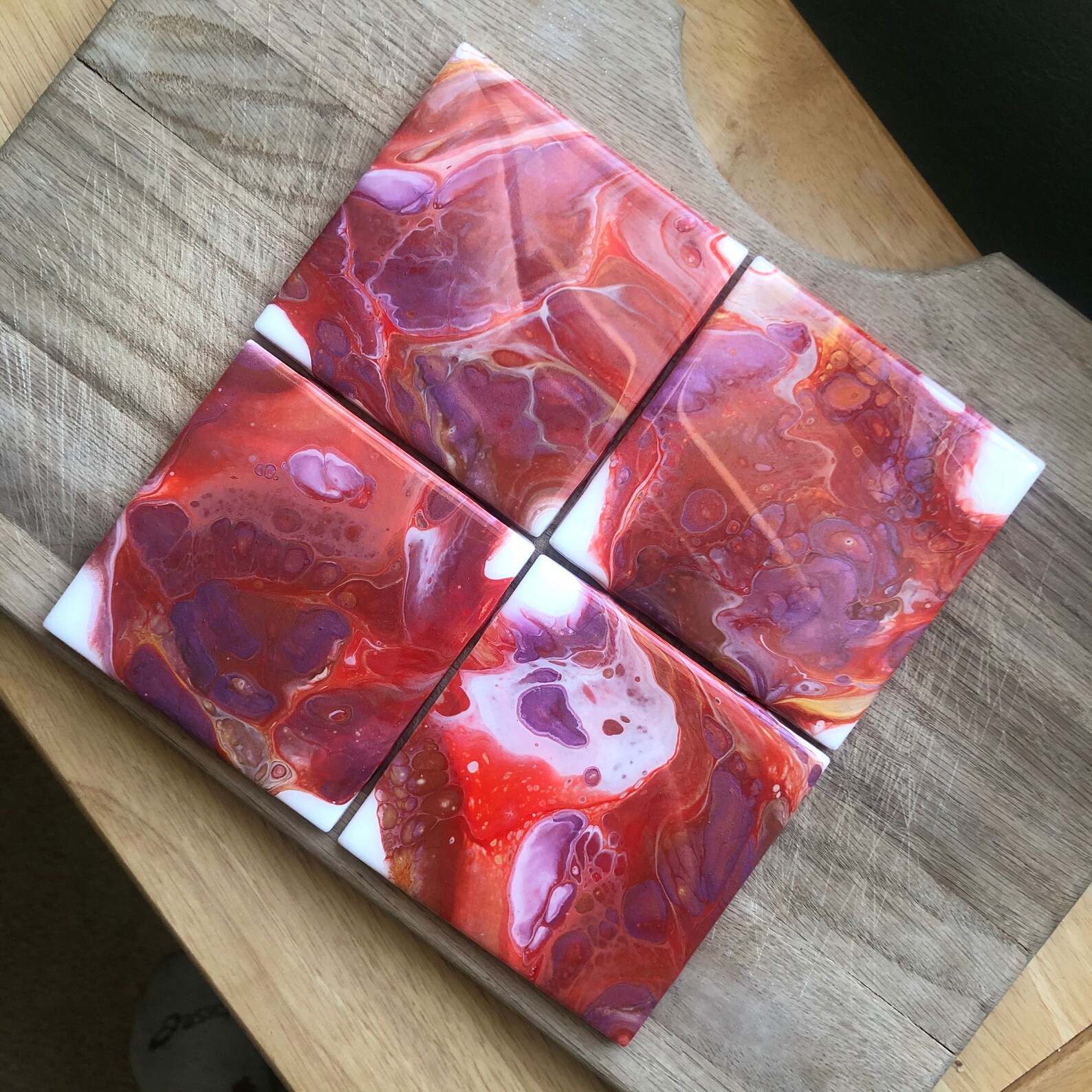 Set of Four Coasters Square Tile Coasters Acrylic Pour Art Etsy