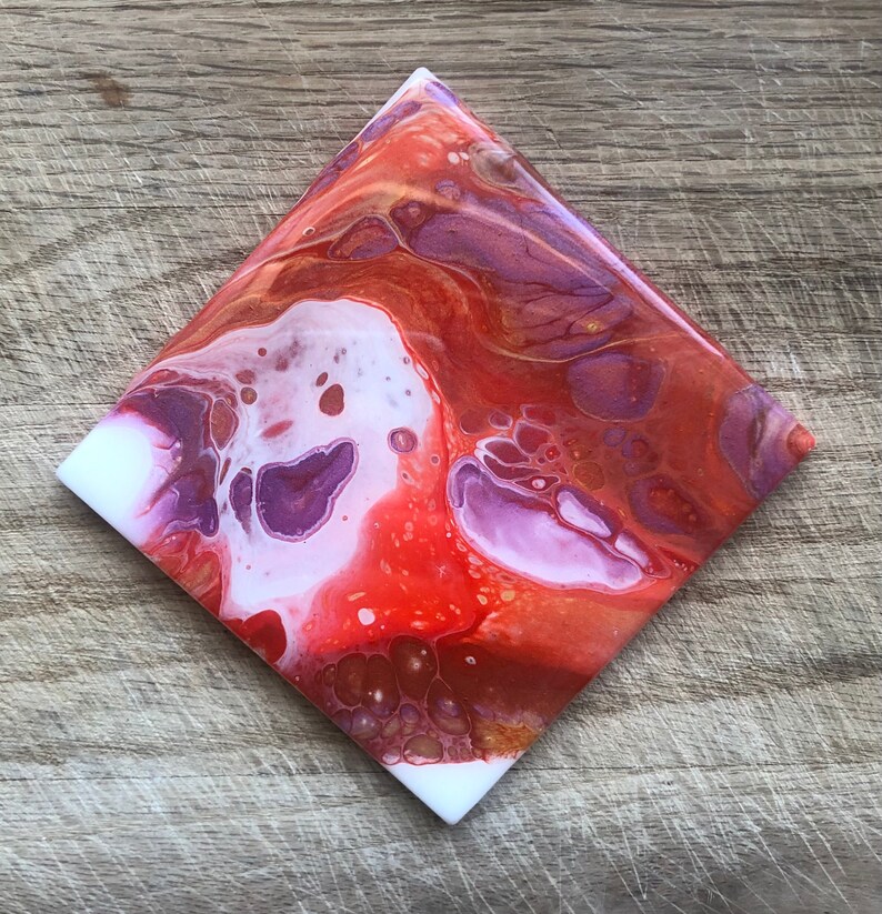 Set of Four Coasters Square Tile Coasters Acrylic Pour Art Etsy