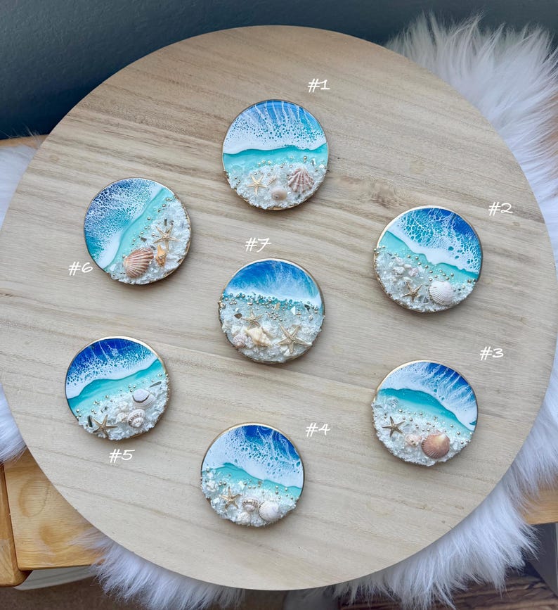 Ocean Themed Magnet, Seashell Magnet, Refrigerator Magnet, Star Magnet, Round Magnet, Choose Your Magnet, Beach Theme, Functional Resin Art image 2