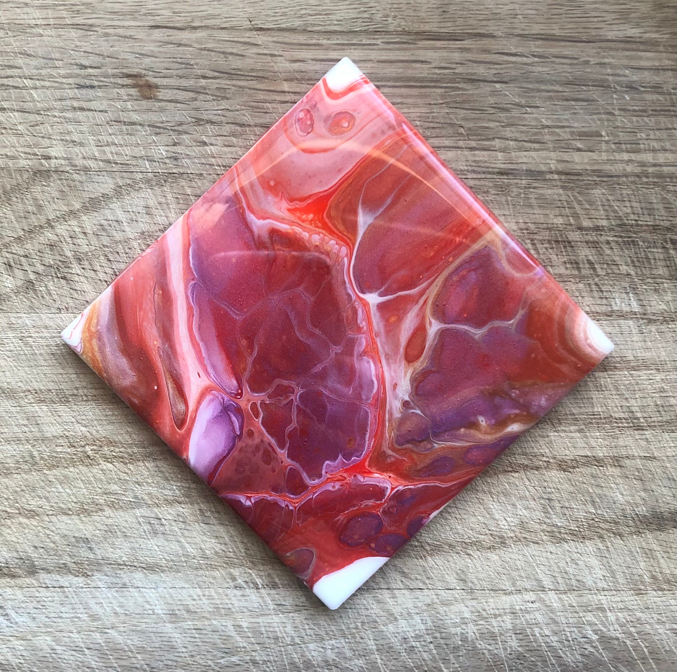Set of Four Coasters Square Tile Coasters Acrylic Pour Art Etsy