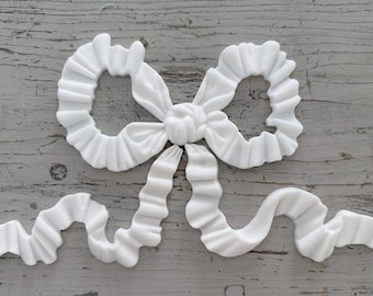 Shabby Chic Bow Applique, Ribbon Fleur Onlay 9”W x 5”H