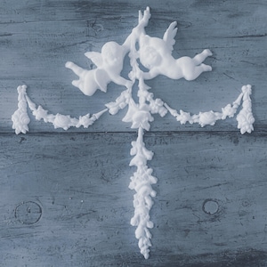 Grandes querubines con lazos de rosas, apliques para muebles - 55-0708