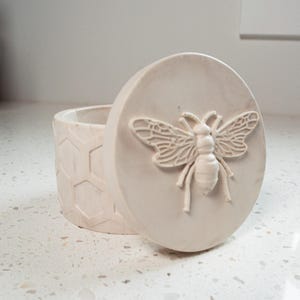 Honeycomb Jar with Bee Design, Resin Trinket Box – Limestone or Mocha Stone