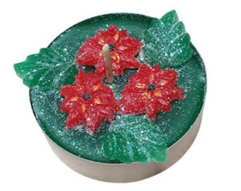 Maxi tea light, Christmas, with poinsettia flowers