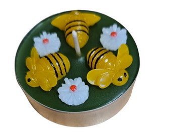 Faszinierendes Maxi-Teelicht mit Bienen und Blüten, eine tolle Tischdekoration