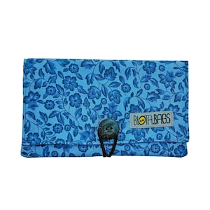 Blue Floral Fabric Tobacco Pouch, Rolling Tobacco Case with Pockets, Smoker's Gift