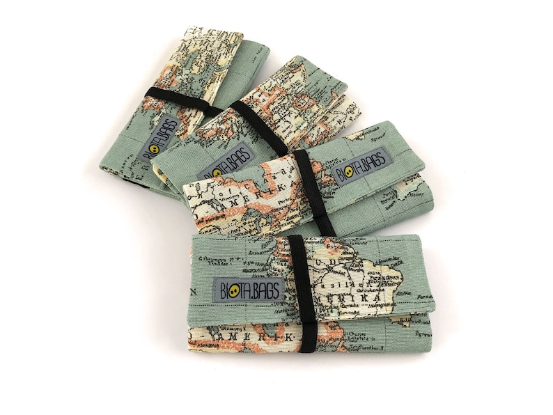 Tobacco pouch, world map fabric print image 1