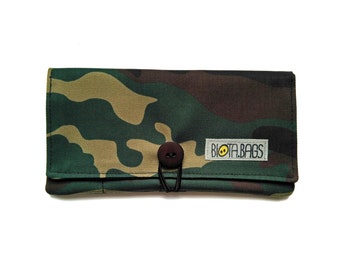 Tobacco pouch Camouflage fabric with pockets, Hand rolling tobacco bag, handcrafted smoker kit, Gift for smoker