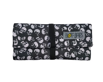 Pitillera tabaco de liar Calaveras, Tabaquera con bolsillos, Regalo fumador, Funda de tela para tabaco y complementos