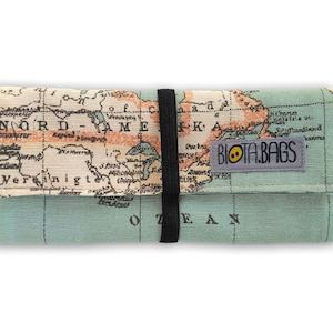 Tobacco pouch, world map fabric print image 3