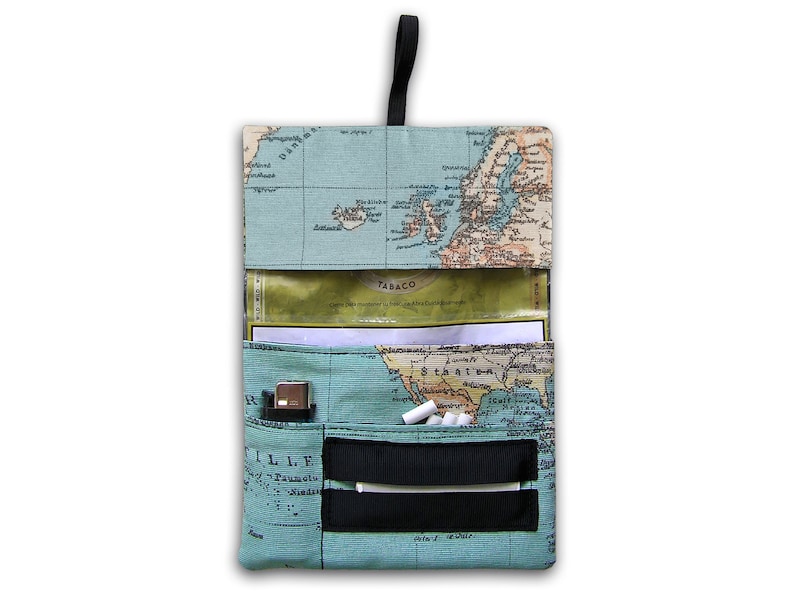 Tobacco pouch, world map fabric print image 4