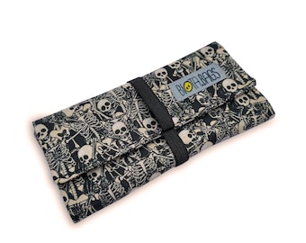 Skulls rolling tobacco cigarette case, Tobacco case with pockets, Smoker gift, Fabric case for tobacco and accessories