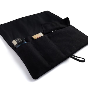 Tobacco pouch black color, handmade tobacco bag, smoking pouch with pockets, rolling tobacco pouch for smoking people, tobacco wallet image 4