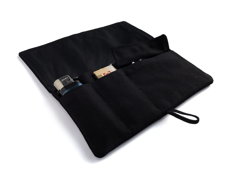 Tobacco pouch black color, handmade tobacco bag, smoking pouch with pockets, rolling tobacco pouch for smoking people, tobacco wallet image 4